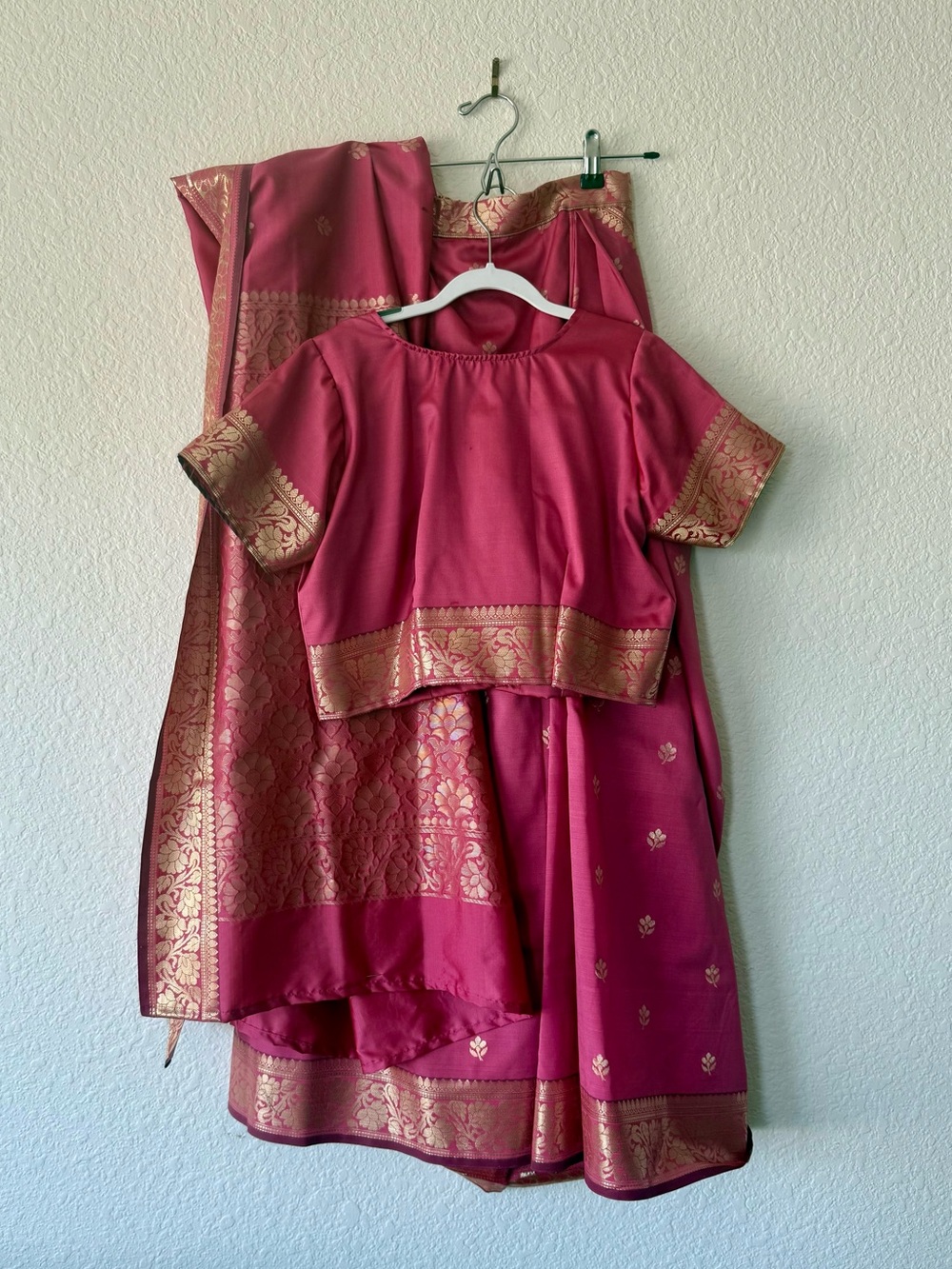 Women’s Pink and Gold Saree and Blouse set